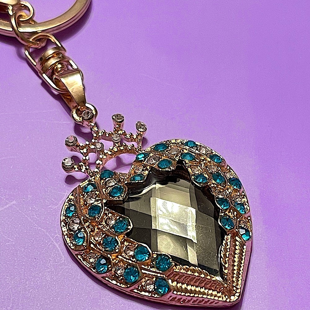 Heart Bag Charm NEW Keychain Jewelry Crown Rhinestones Sparkle Purse Bling - Picture 9 of 15